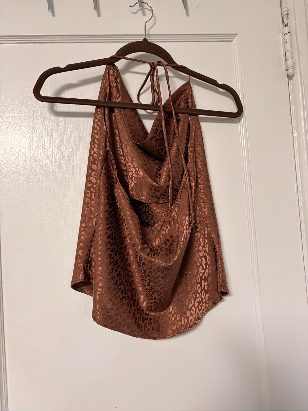 Satin Cowl Neck Halter Tank Top - Copper - Picture 3 of 4